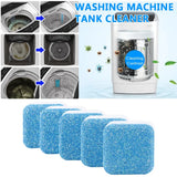 Washing machine tank cleaner with before-and-after images and cleaning contrast illustration.
