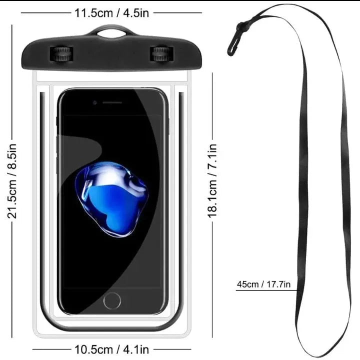 Water-resistant mobile phone pouch ideal for travel, beach trips, kayaking, and water sports.