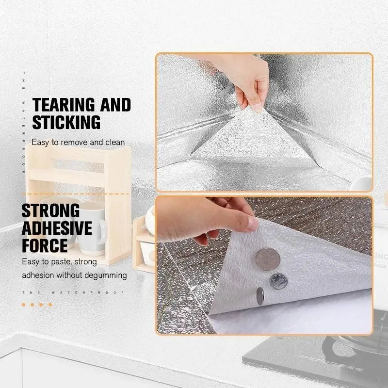 Waterproof aluminum foil sticker designed to resist heat, moisture, and everyday kitchen spills.