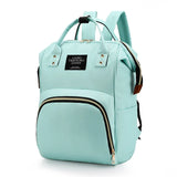 Light blue backpack with a visible brand label on a white background