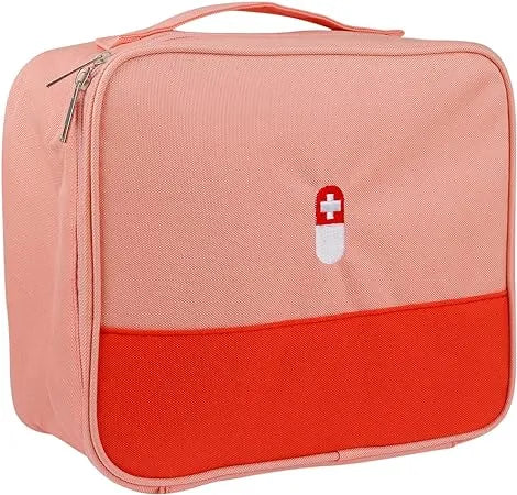 Portable first aid storage case with waterproof protection for medicines, bandages, and emergency items.