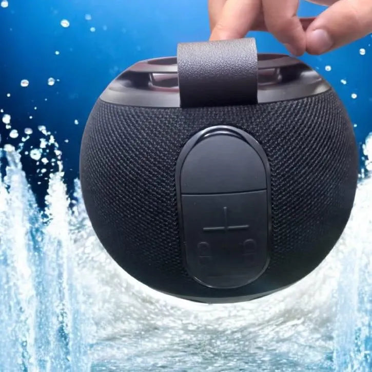 Black spherical speaker with water splash effect