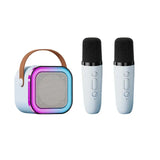 Portable speaker with two microphones on a white background