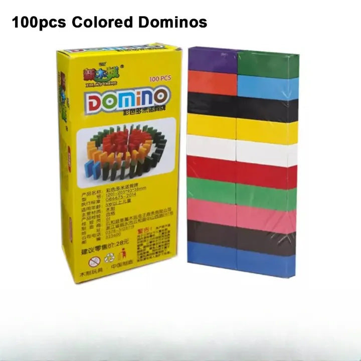 Colorful wooden dominoes set designed for educational play and creative building activities.