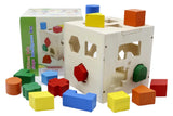 Wooden shape intelligence box and geometric puzzle for developing shape recognition and problem-solving skills.