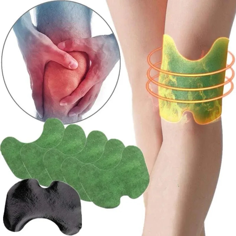 Leg with green adhesive patches, black device, and close-up of a hand holding a red object.