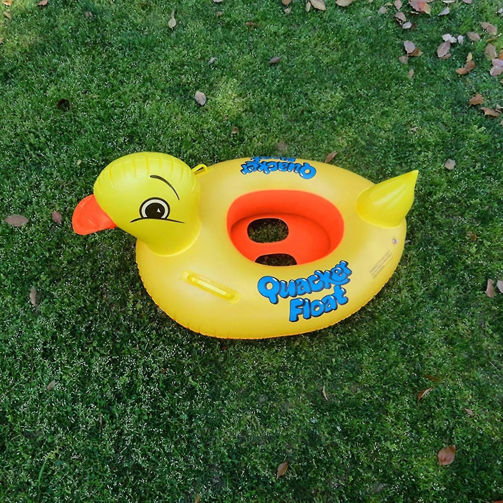 Yellow duck inflatable float seat for babies with a comfortable seating area and playful design.