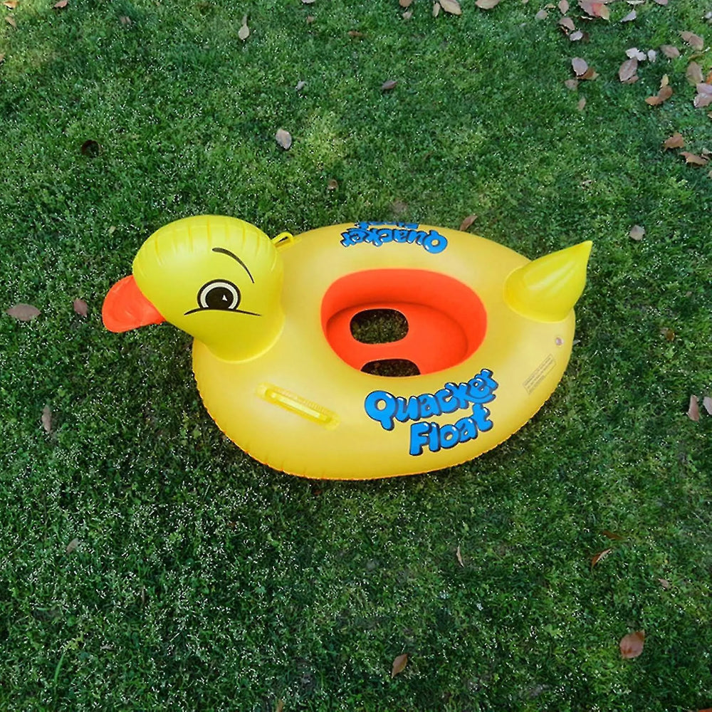Yellow duck inflatable float seat for babies with a comfortable seating area and playful design.